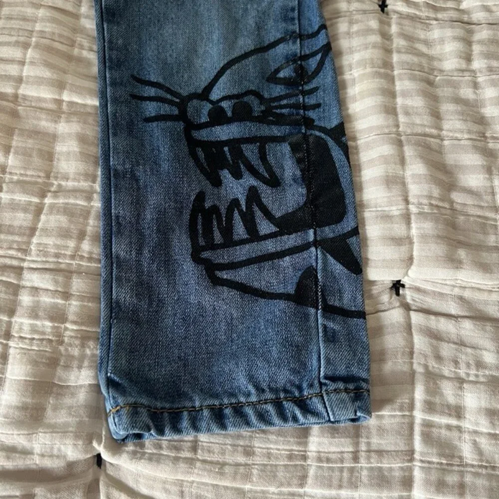 Boys Desigual Jeans sz 5/6‎ EU 110/116 Adjustable Waist Tiger Print Straight Leg